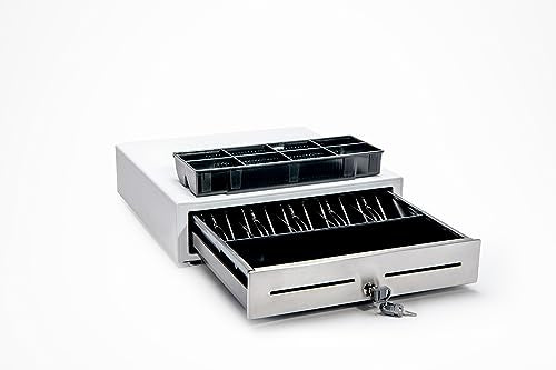Star Micronics CD4-1616 5 Bill / 8 Coin Choice Series Cash Drawer with Stainless Steel Drawer Front, 2 Media Slots, and Included Cable (16" x 16") - White - color: White, size: 16" x 16" (5 Bill / 8 Coin)