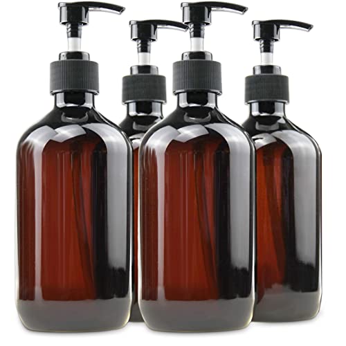 Empty Plastic Bottles with Pump Dispenser, Amber, 500ml/16.9oz, 4 Pack - color: Amber, size: 4 Pack