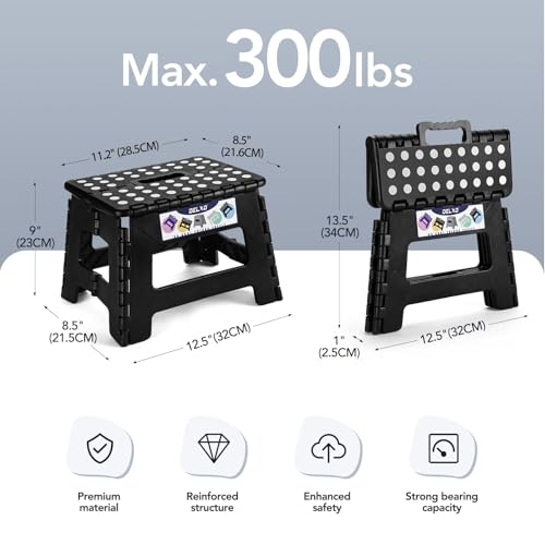 Delxo 9 Inch Kids Step Stool,300 Lbs Folding Step Stool for Toddler Black - color: Black, size: 9 Inch