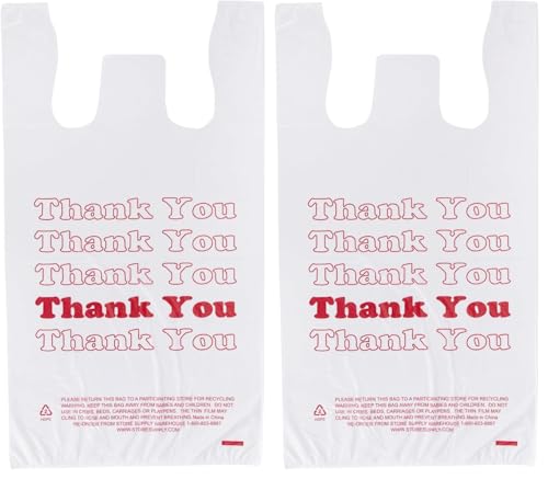 SSWBasics White Thank You Bags Case of 1000-11 ½” x 6" x 21" - Thickness .48mil HDPE- Standard Supermarket Size, Perfect for Grocery, Retail, Convenience Stores, Take-Out and Home Use (Pack of 2) - size: 1000 Count (11.5" x 6" x 21") (Pack of 2)