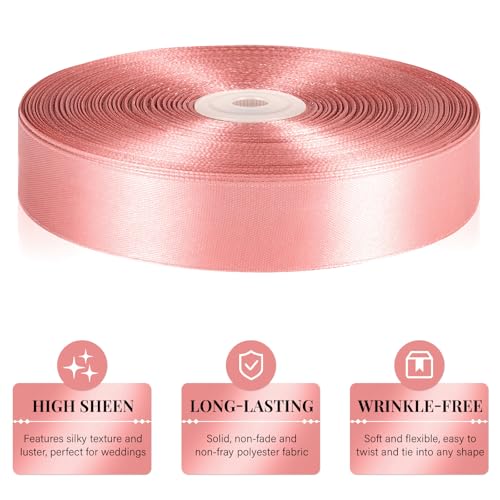 Rose Gold Satin Ribbon 1 Inch x 100 Yards - color: Rose Gold