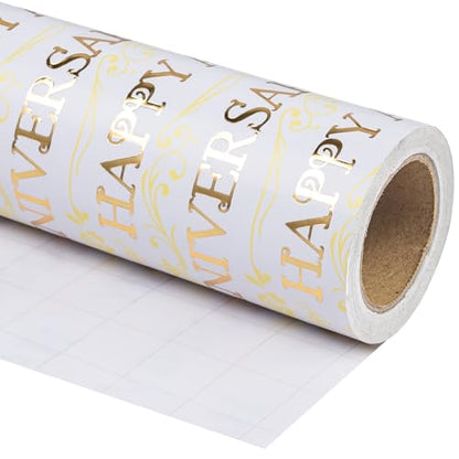 WRAPAHOLIC Happy Anniversary Wrapping Paper Roll - Mini Roll - 17 Inch x 16.5 Feet - Gold Foil Happy Anniversary Lettering Design Perfect for Celebration, Party - color: Happy Anniversary - Gold, size: 17 inch x 16.5 feet
