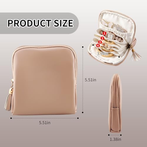 shunmei Mini Zipper Travel Jewelry Case with 5 Individual Pockets, Ivory - color: Ivory