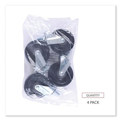 Optional Casters for Wire Shelving, Grip Ring Type K Stem, 4" Wheel, Black/Silver, 4/Set (2 Locking)