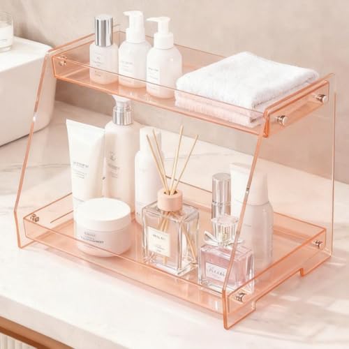 ROYALITA 2 Tier Shelf Bathroom Countertop Organizer Makeup Display Shelf - color: Orange