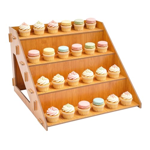 4 Tier Retail Display Stands 4 Pcs Set Cake Dessert Countertop Display Stand Log Color Triangular Display Rack for Stores Offices Homes Parties