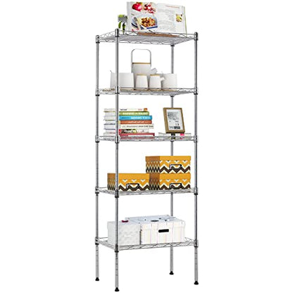 BestOffice | 5-Tier Wire Shelf with Wheels | 16.7" x 11.8" x 47.6" | Chrome - color: Chrome, size: 16.7L×11.8W×47.6H