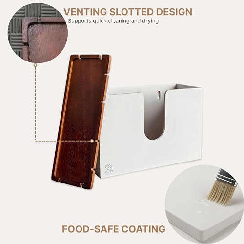eBun Bamboo Paper Towel Dispenser with Removable Wooden Lid Tray, White - color: -White