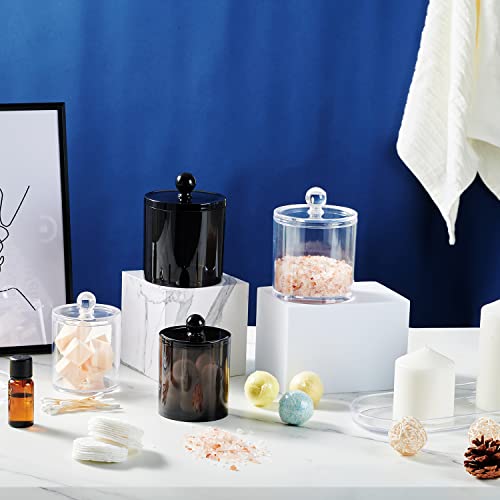 SheeChung 3 PCS Qtip Holder Bathroom Set with Tray, Acrylic Apothecary Jars - color: Clear