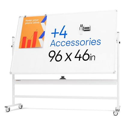 Kamelleo Rolling Whiteboard on Wheels 96" x 46", Double Sided White Board - color: Pearl White, size: 96x46