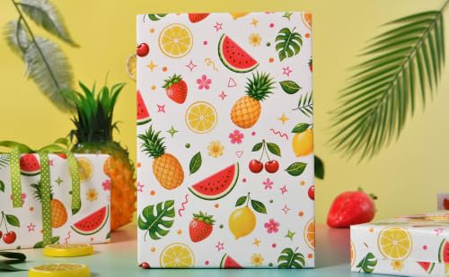 Sikiweiter Colorful Summer Fruit Wrapping Paper Roll, 17 Inches x 16.5 Feet, Watermelon Strawberry Lemon Cherry Tropical Gift Wrap for Birthday Party and Summer Celebration(Fruits) - color: Fruits