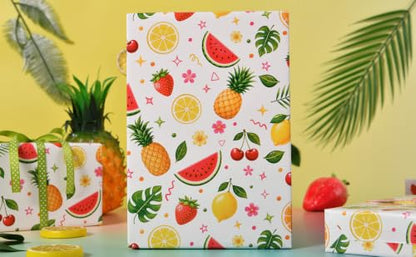 Sikiweiter Colorful Summer Fruit Wrapping Paper Roll, 17 Inches x 16.5 Feet, Watermelon Strawberry Lemon Cherry Tropical Gift Wrap for Birthday Party and Summer Celebration(Fruits) - color: Fruits