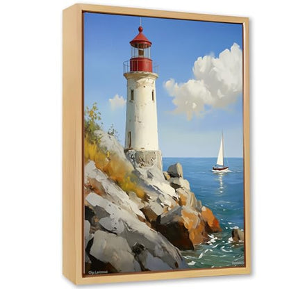 Lighthouse Coastal Ocean Wooden Box Sign Wall Art 8x12 Inch - color: Beach Lighthouse