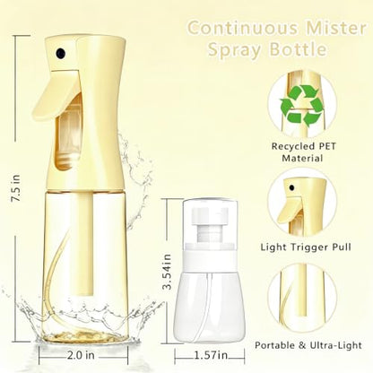 3 Pack Spray Bottles, 2-Pack Continuous Spray Bottles,Fine Water Mist Spray Bottles for Hair 6.8 OZ (200 ML) and 1oz 30ml Travel Spray Bottle Mister for Cleaning,Hairstyling,Plants,Barbers,Yellow - color: Yellow