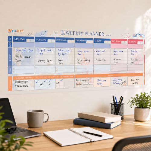 Dry Erase Weekly Calendar, 39.4x16" Weekly Dry Erase Board for Wall - style: Weekly Classic - Multi-color