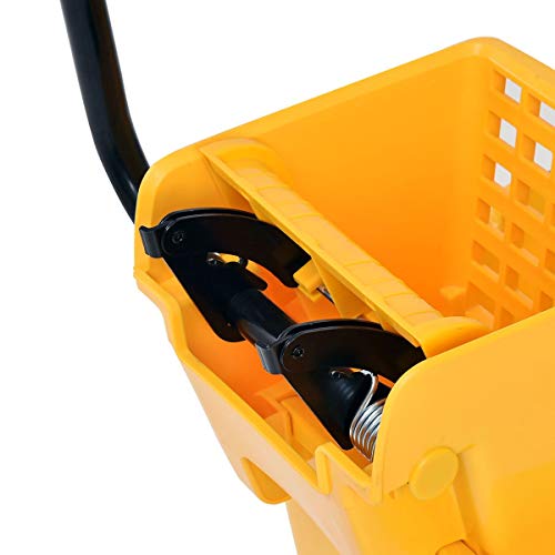 Goplus Commercial Mop Bucket Side Press Wringer Cleaning Caddy with 35 Quart Larger Capacity, Yellow - size: 1 Count (Pack of 1)