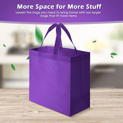 Reginary 50 Pcs Reusable Tote Bags Shopping Bags Non Woven, Purple - color: Purple