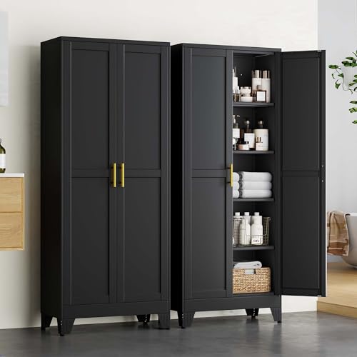 pozdeg 71" Black Steel Tall Garage Storage Cabinet - color: Black, size: 14.33"D x 28.74"W x 71"H