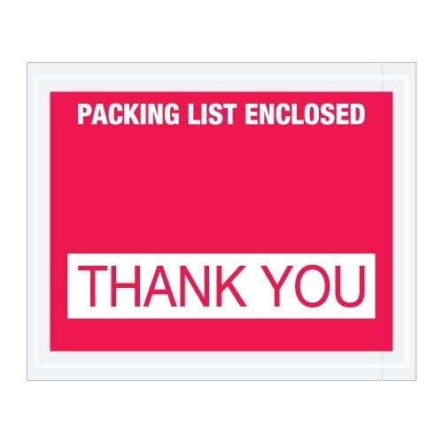 TapePlanet Special Use Packing Envelopes (4 1/2" x 5 1/2" Full Face, Red "Packing List Enclosed - Thank You" Envelopes) - color: Red "Packing List Enclosed - Thank You" Envelopes, size: 4 1/2" x 5 1/2" Full Face