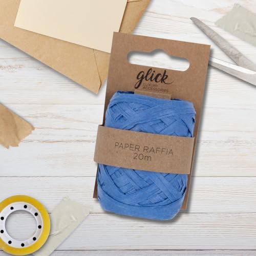 Glick Blue Paper Raffia Ribbon, Perfect for Gift Wrapping and Arts and Crafts, 20 Metres Ribbon, Recyclable