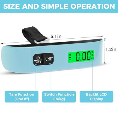 BAGAIL Digital Luggage Scale, 110lbs Hanging Baggage Scale with Backlit LCD Display, Portable Suitcase Weighing Scale, Travel Luggage Weight Scale with Hook, Strong Straps for Travelers - color: Mint