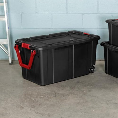 Sterilite Industrial Storage Tote w/Wheels for Garage, 40 Gallon, 4-Pack