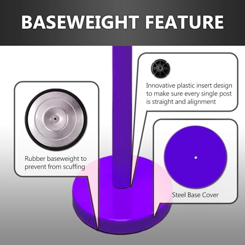 VIP Crowd Control Retractable Belt Queue Safety Stanchion Barrier Set, 36" Ht, 78" Belt + Wall Bracket (2 Purple Posts Purple Belt) - color: 2 Purple Posts Purple Belt