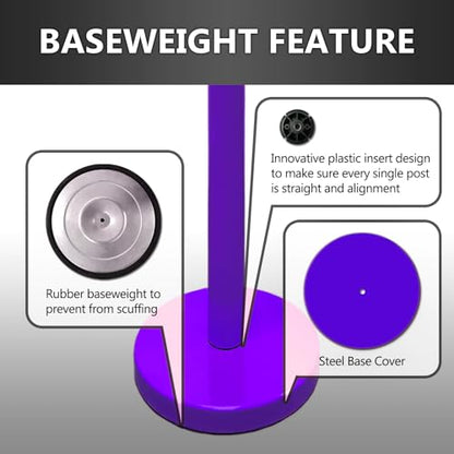 VIP Crowd Control Retractable Belt Queue Safety Stanchion Barrier Set, 36" Ht, 78" Belt + Wall Bracket (2 Purple Posts Purple Belt) - color: 2 Purple Posts Purple Belt