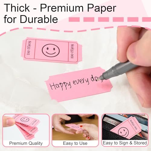 LLIKED 500 Raffle Tickets 1x2inch Smile Pink Single Roll for Events - color: Pink, size: 1"x2"