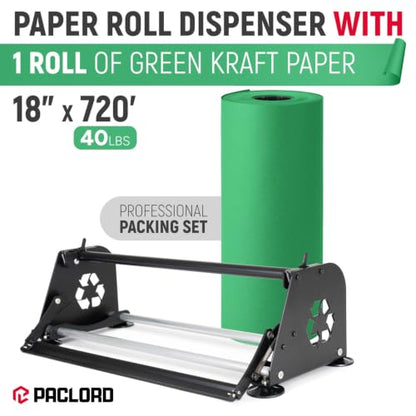 18" Paper Dispenser with Cutter + Green Kraft Paper Roll - color: Green, size: 1 Roll + Dispenser