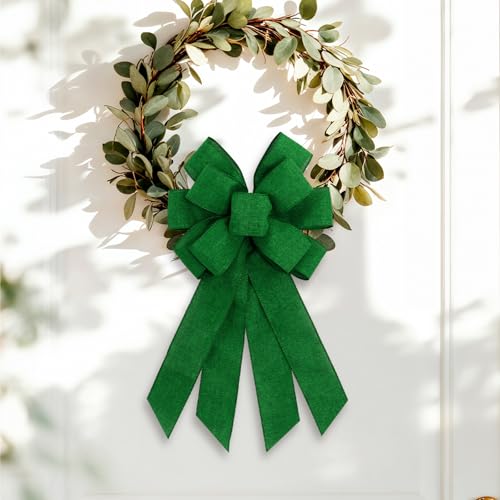 Christmas Green Ribbon Bows for Wreath, Fall Thanksgiving Bows for Gift Wrapping - color: Deep Green