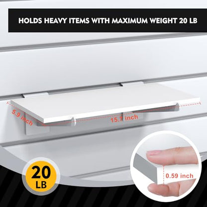 6 Pack White Slatwall Shelf, 15.7" x 6" Wooden Slat Wall Shelves with Metal Brackets Heavy Duty Slatwall Shelving Organizer Accessories for Home Garage (6, 15.7" x 6") - size: 15.7" x 6"