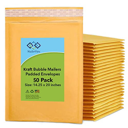 Kraft Bubble Mailers 14.25x20, Self Seal Padded Envelopes #7, 50 Pack Bulk - size: 14.25"x20" / 50 Pack