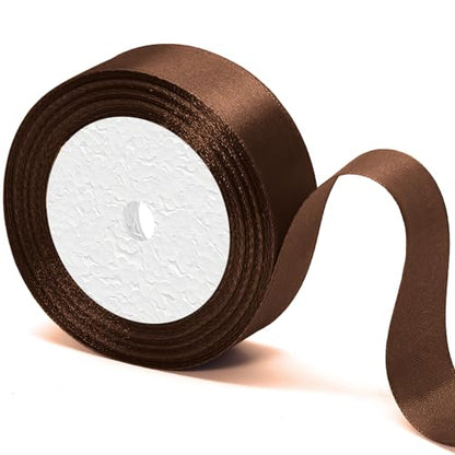 Dark Brown Satin Ribbon - 1 Inch x 25 Yards, Wedding Bouquet Ribbon in Pink Silk, Silky Polyester Shiny Fabric for Hair, Gift Wrapping, Flower Bouquets, Crafts, Sewing - color: Dark Brown, size: 1 Inch x 25 Yards