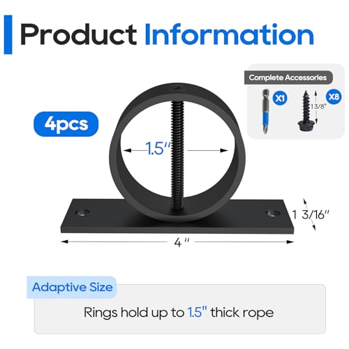 4 Packs 1.5inch Black Rope Support Holder with Cross Screw - size: 1.5" for side post