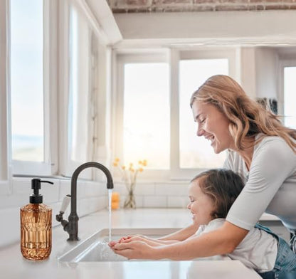 JASAI 18Oz Amber Glass Soap Dispenser with Black Pump for Bathroom. - color: Amber-black Pump, size: 1Pack