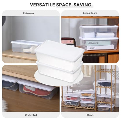 novelinks 8 Pack 6 Quart Clear Plastic Shoe Storage Bins with Lids (White) - size: White 8Pack