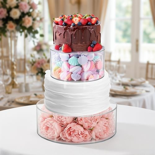 Jucoan Set of 2 Clear Acrylic Fillable Cake Stand, Cake Tier Display Stand Cupcake Stand, 12 Inch & 8 Inch Round Cylinder Display Riser for Wedding Birthday Baby Shower Party Centerpieces