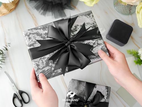 HUIHUANG Black Double-Faced Satin Ribbon 1-1/2 inch x 100 Yards - color: Black, size: 1-1/2 inch
