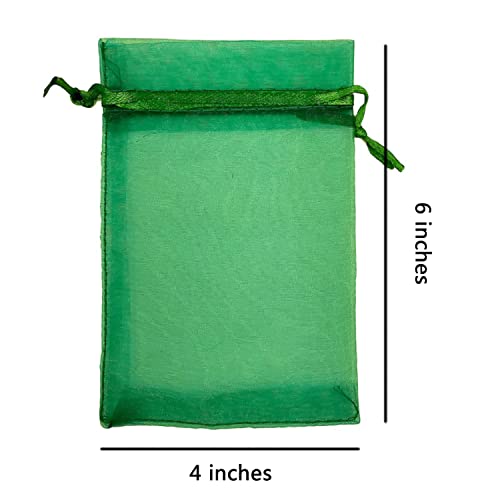 Sheer Organza Mesh Drawstring Gift Goodie Bags 100pcs 4x6 Inch Green - color: Green 4x6in 100pc