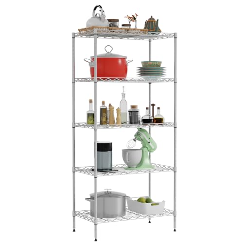FDW | 5-Tier Wire Shelf | 21" x 11" x 48" | Chrome - color: Chrome, size: 5-Shelf No Wheels