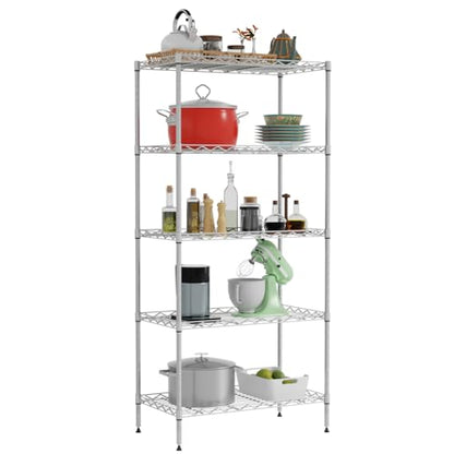 FDW | 5-Tier Wire Shelf | 21" x 11" x 48" | Chrome - color: Chrome, size: 5-Shelf No Wheels