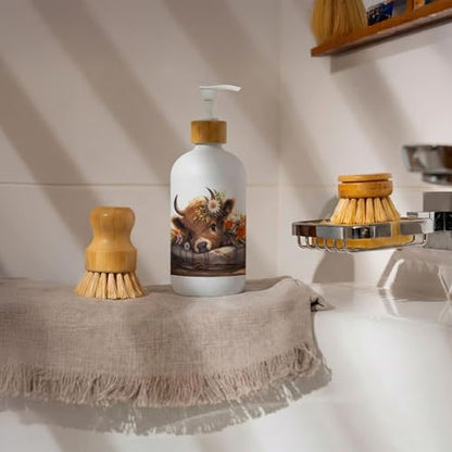 Floral Highland Cow Soap Dispenser, Rustic Farmhouse Farm Animal Glass Dish Soap Dispenser for Kitchen, Highland Cow Refillable Handsoap Pump Bottle for Bathroom Countertop Kitchen - color: Farmhouse 01