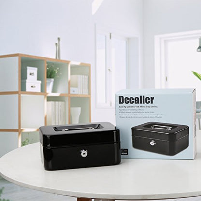Decaller Cash Box with Money Tray, Medium Metal Locking Money Box with Key Lock for Security, 7.87" x 6.30" x 3.54", Black - color: Black, size: Medium (7.8 Inch)
