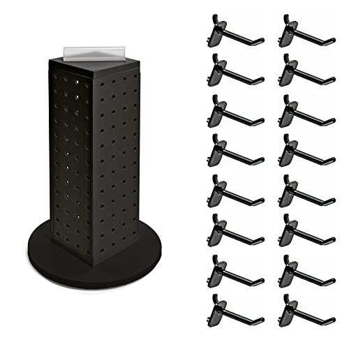 Azar Displays, 700220-BLK-2B16, Revolving Pegboard Kit, Counter Display with Locking Hooks, Jewelry Organizer for Trade Shows, Rotating, 16 Pack of 2 inch Hooks Included, Black, 4” x 12” - color: Black, style: Pegboard + Hooks