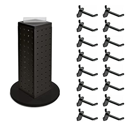 Azar Displays, 700220-BLK-2B16, Revolving Pegboard Kit, Counter Display with Locking Hooks, Jewelry Organizer for Trade Shows, Rotating, 16 Pack of 2 inch Hooks Included, Black, 4” x 12” - color: Black, style: Pegboard + Hooks
