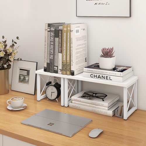 ELITEROO Wooden Desktop Shelf, Freestanding Small Bookshelf Organizers - color: White