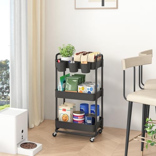 JIUYOTREE 3-Tier Plastic Rolling Storage Cart Utility Cart Black - color: Black, size: 3-Tier