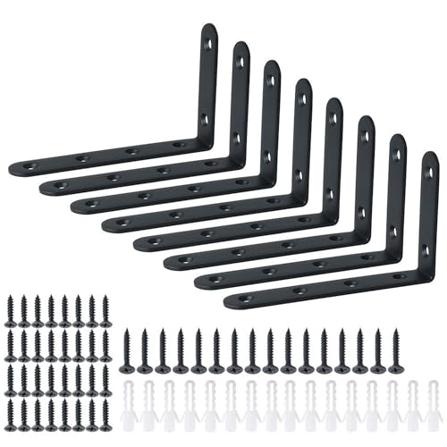 Alise 8Pcs Floating Shelf Brackets, Black Heavy Duty L Bracket for Shelves - color: Black, size: (8P) 5x3x0.72 inch