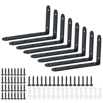 Alise 8Pcs Floating Shelf Brackets, Black Heavy Duty L Bracket for Shelves - color: Black, size: (8P) 5x3x0.72 inch